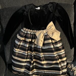 Bonnie Jean Black and Gold Striped Formal Dress
